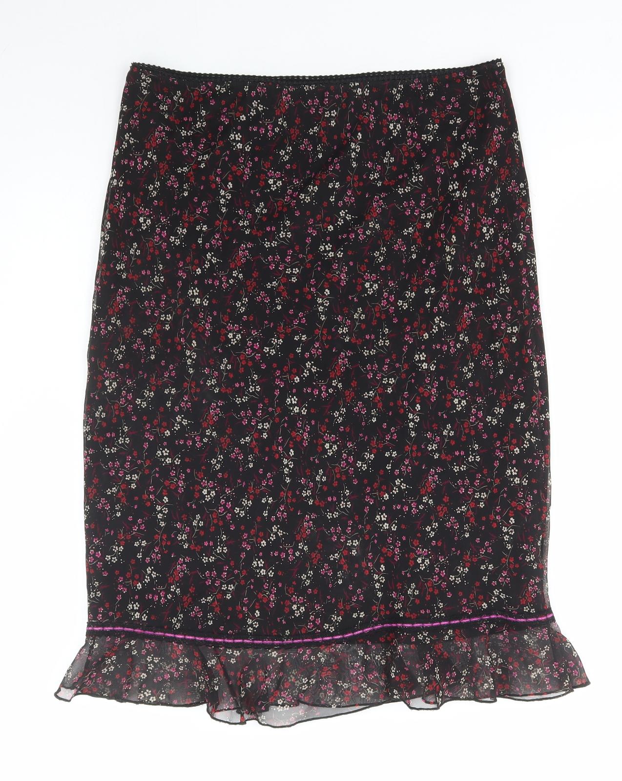 Dorothy Perkins Womens Black Floral Polyester Straight & Pencil Skirt Size 14
