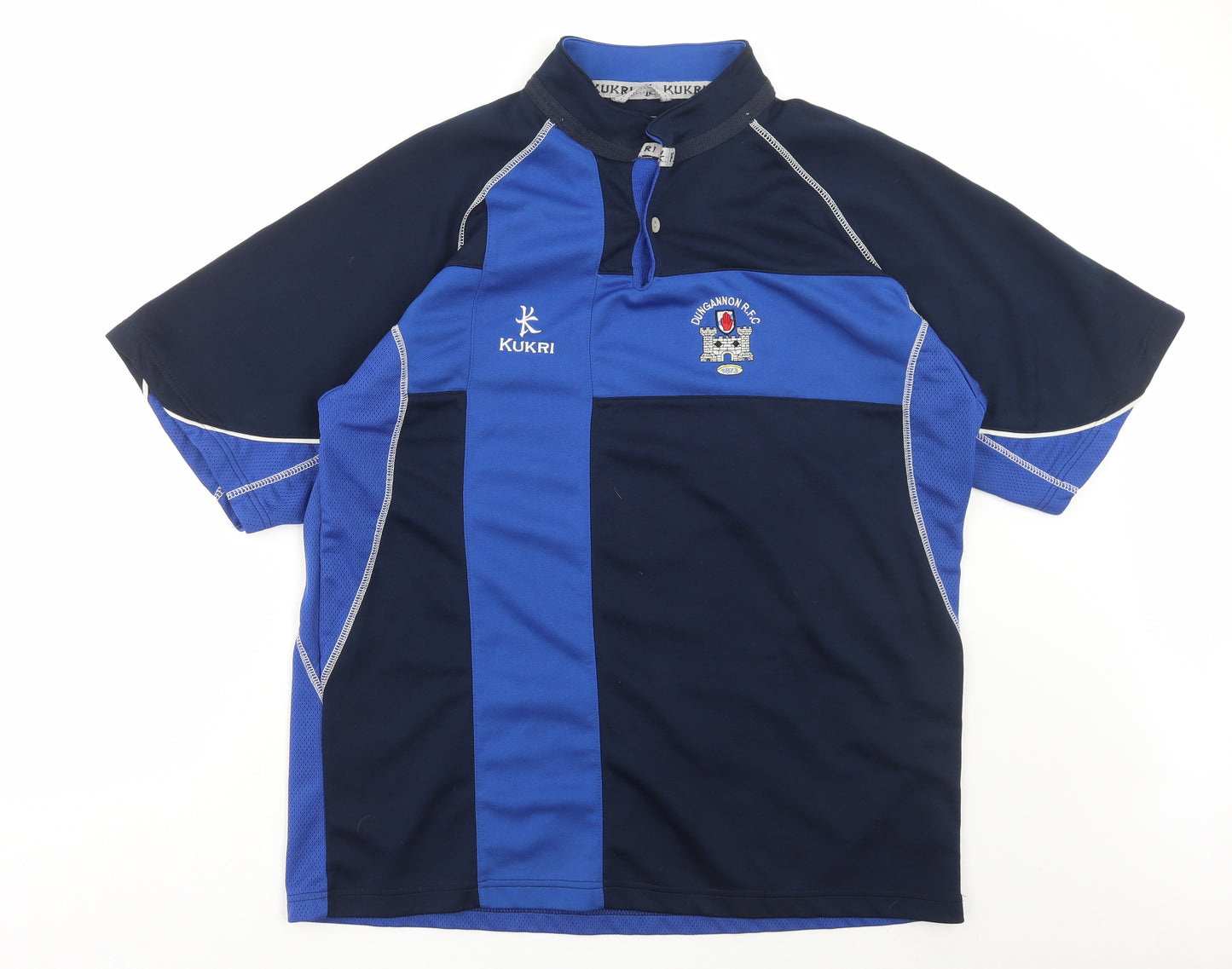 Kukri Mens Blue Polyester Basic T-Shirt Size 2XL Collared Pullover - Dungannon FC