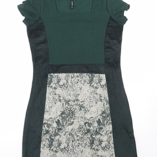 Smash! Womens Green Floral Polyester A-Line Size L Square Neck Pullover