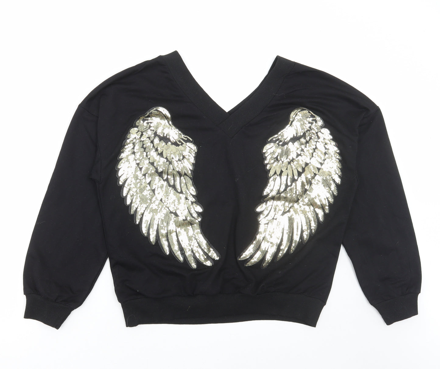 SheIn Womens Black Cotton Pullover Sweatshirt Size S Pullover - Angel Wings