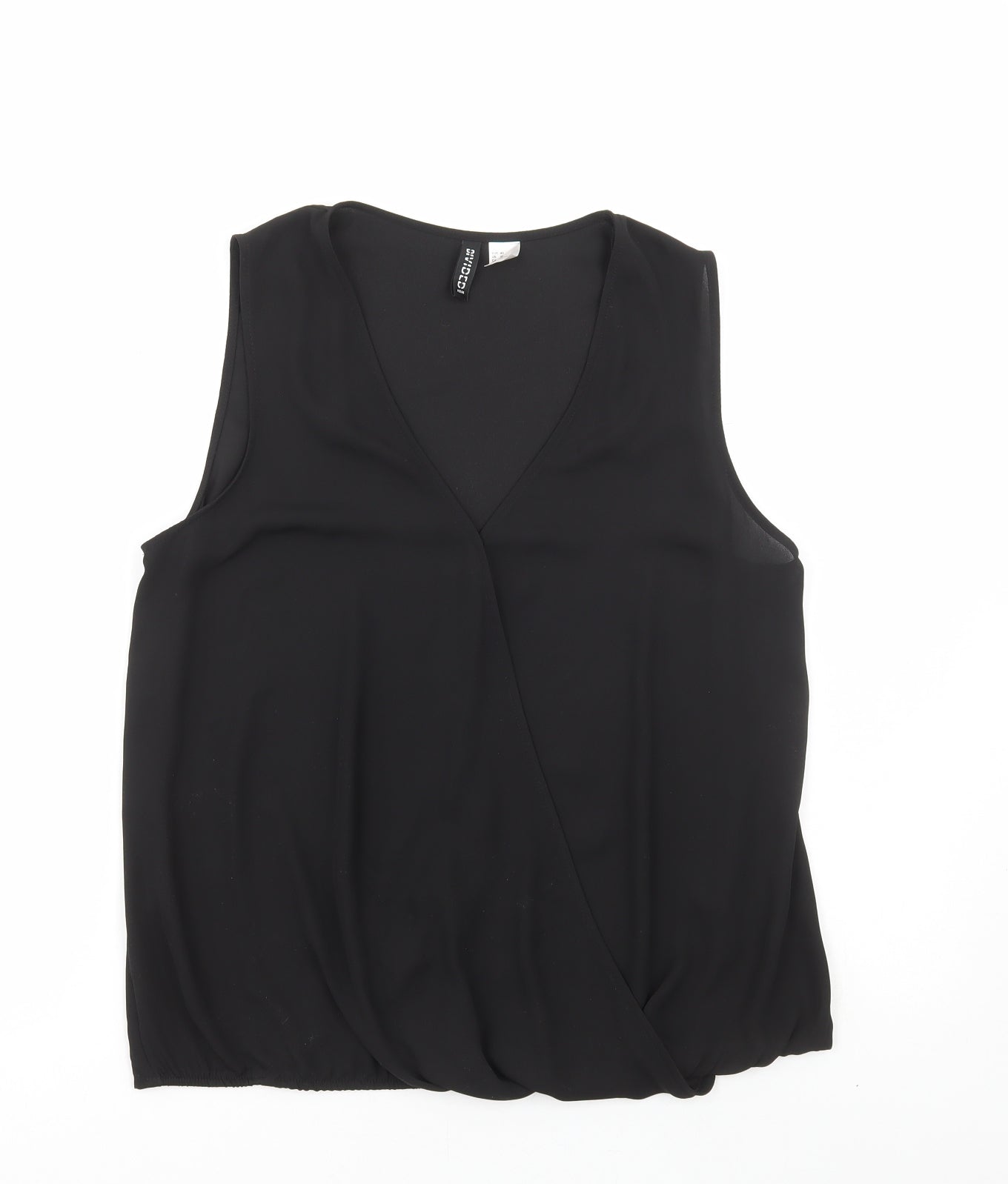 H&M Womens Black Polyester Basic Blouse Size 12 V-Neck