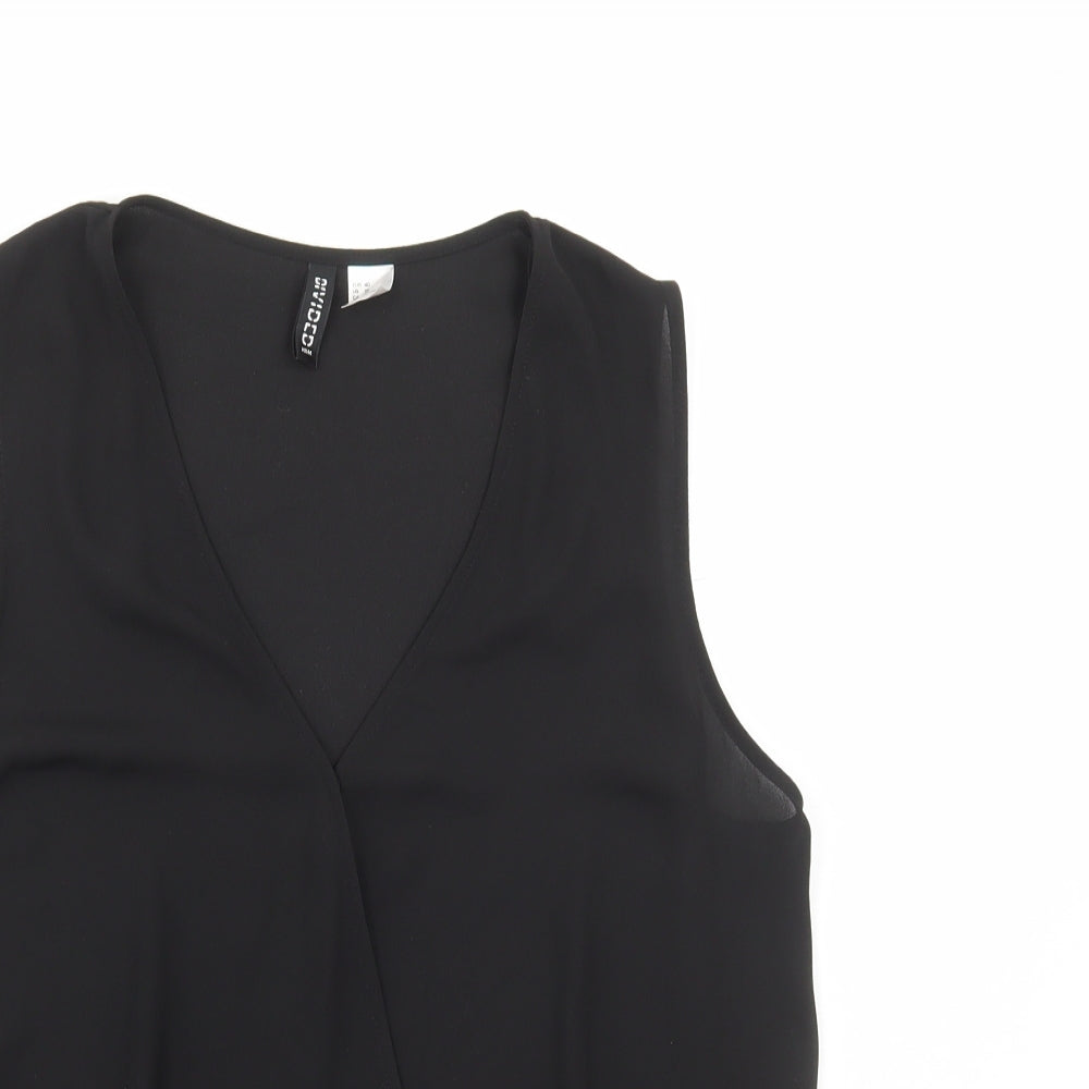 H&M Womens Black Polyester Basic Blouse Size 12 V-Neck