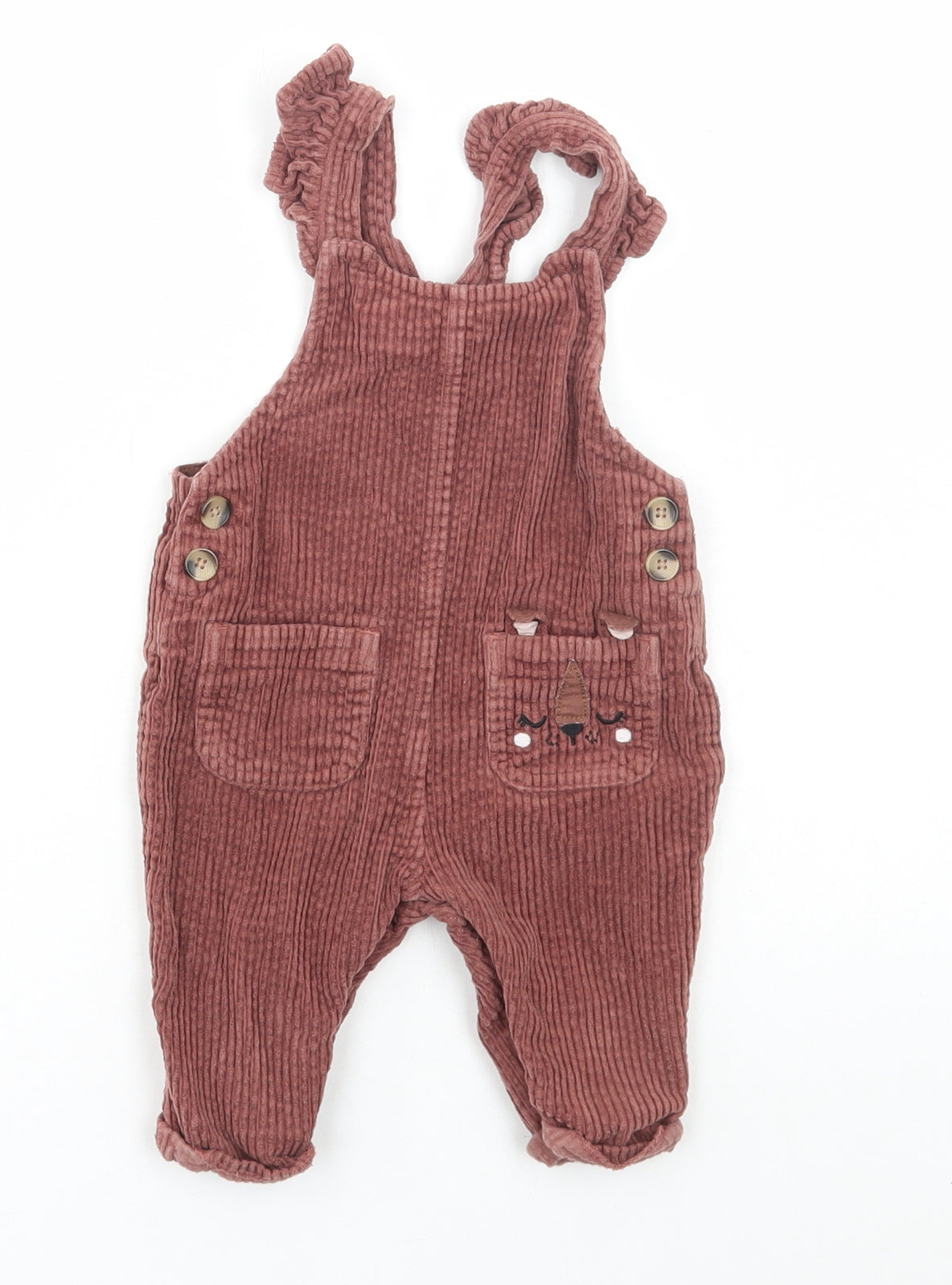 NEXT Girls Brown Cotton Dungaree Outfit/Set Size 3-6 Months Button - Bear