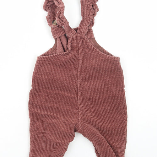 NEXT Girls Brown Cotton Dungaree Outfit/Set Size 3-6 Months Button - Bear