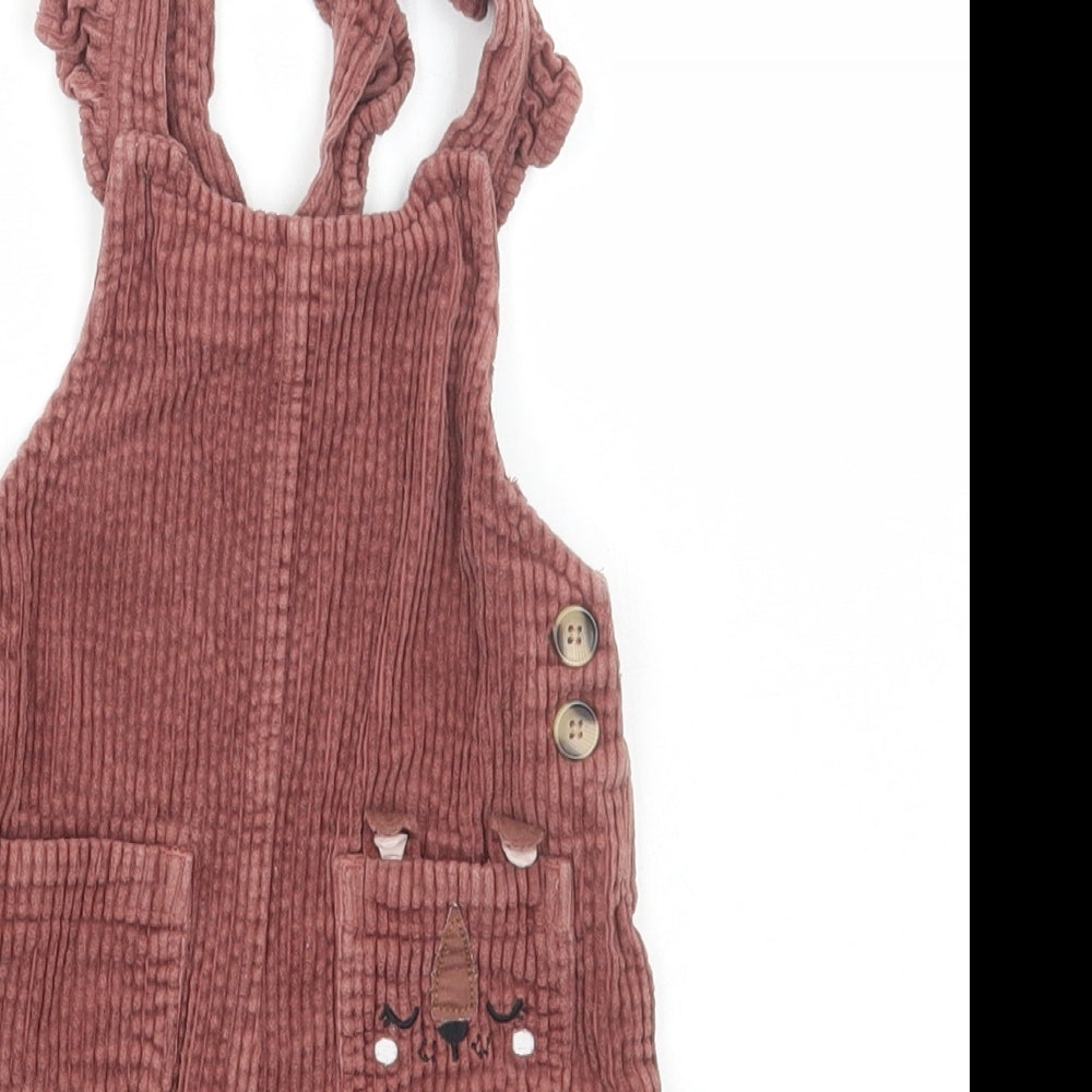 NEXT Girls Brown Cotton Dungaree Outfit/Set Size 3-6 Months Button - Bear