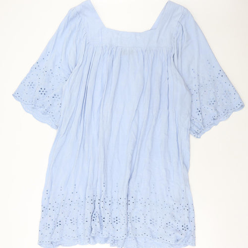 Yours Womens Blue Polyester Shift Size 18 Square Neck Pullover - Broderie Anglaise