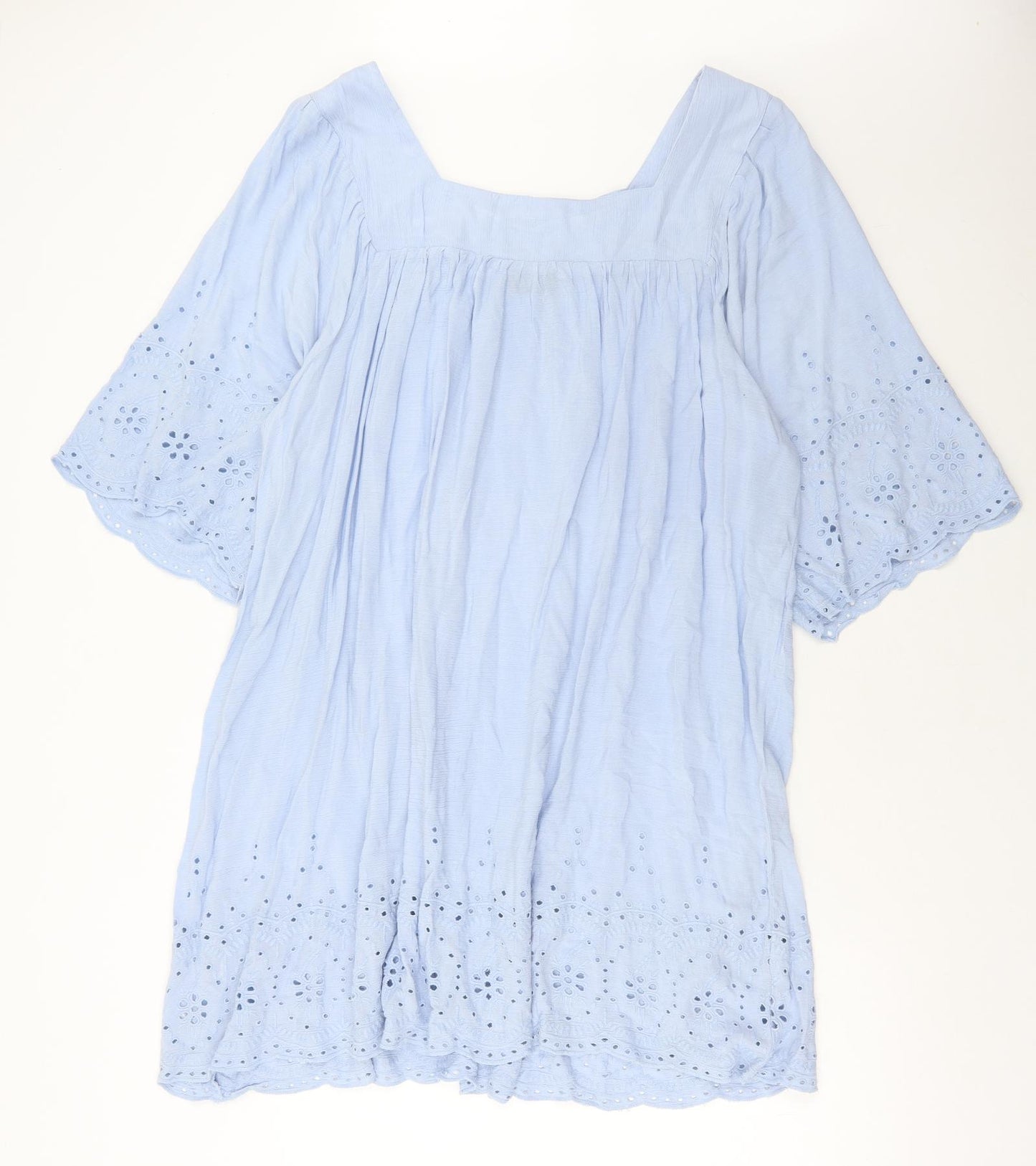 Yours Womens Blue Polyester Shift Size 18 Square Neck Pullover - Broderie Anglaise