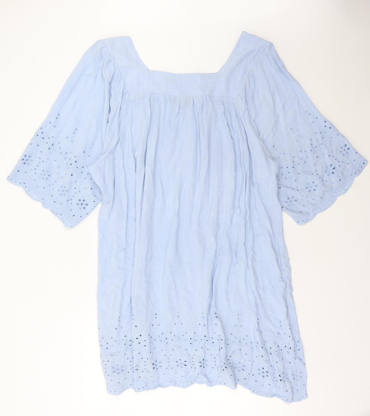 Yours Womens Blue Polyester Shift Size 18 Square Neck Pullover - Broderie Anglaise