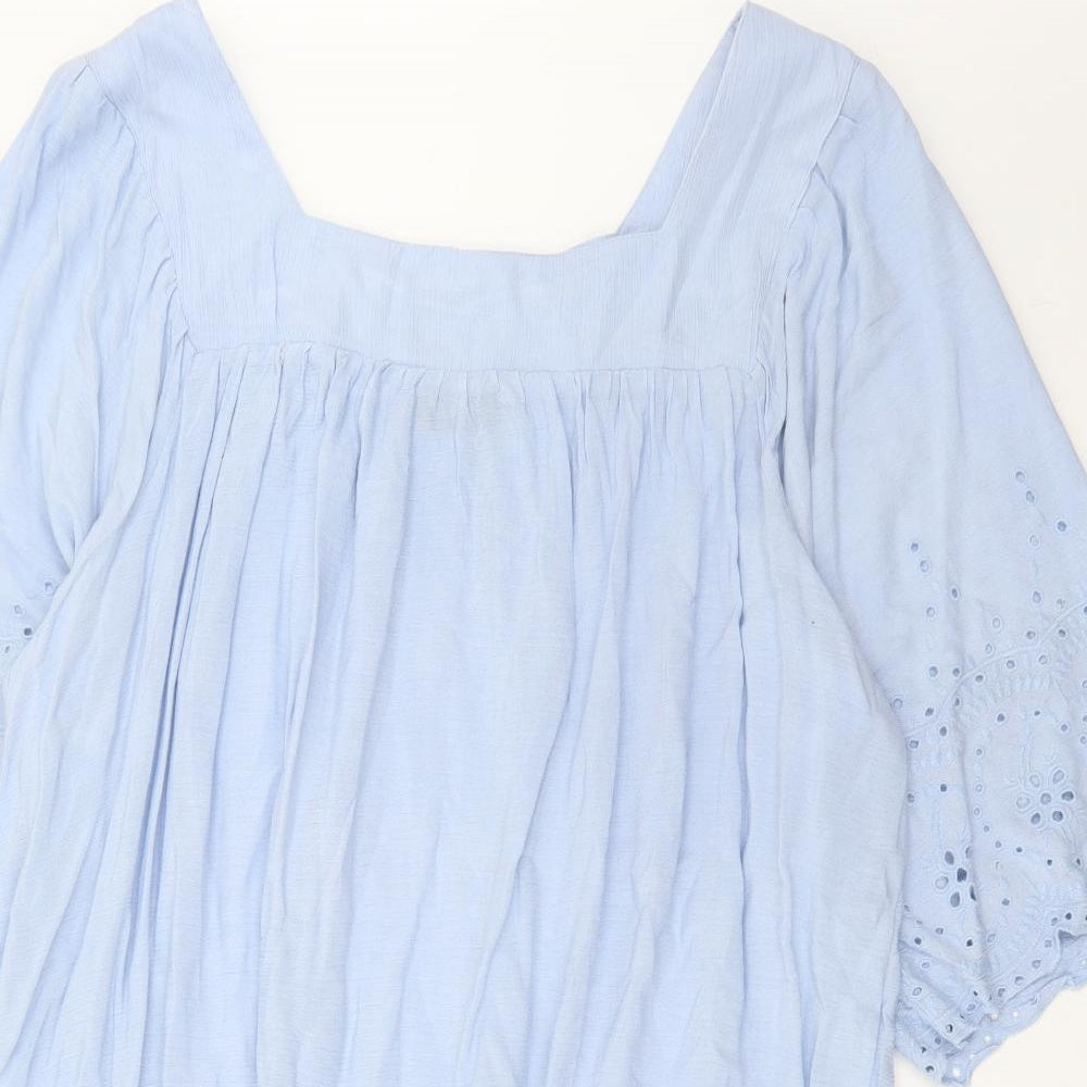 Yours Womens Blue Polyester Shift Size 18 Square Neck Pullover - Broderie Anglaise