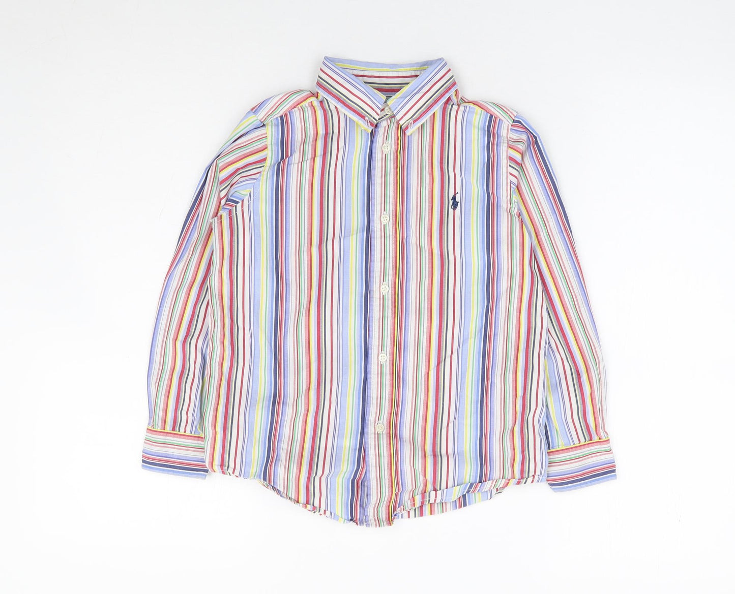 Ralph Lauren Boys Multicoloured Striped 100% Cotton Pullover Button-Up Size 6 Years Collared Button