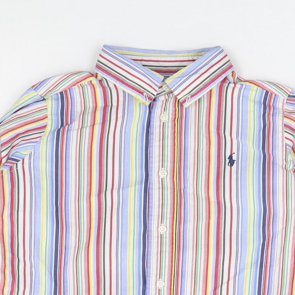 Ralph Lauren Boys Multicoloured Striped 100% Cotton Pullover Button-Up Size 6 Years Collared Button