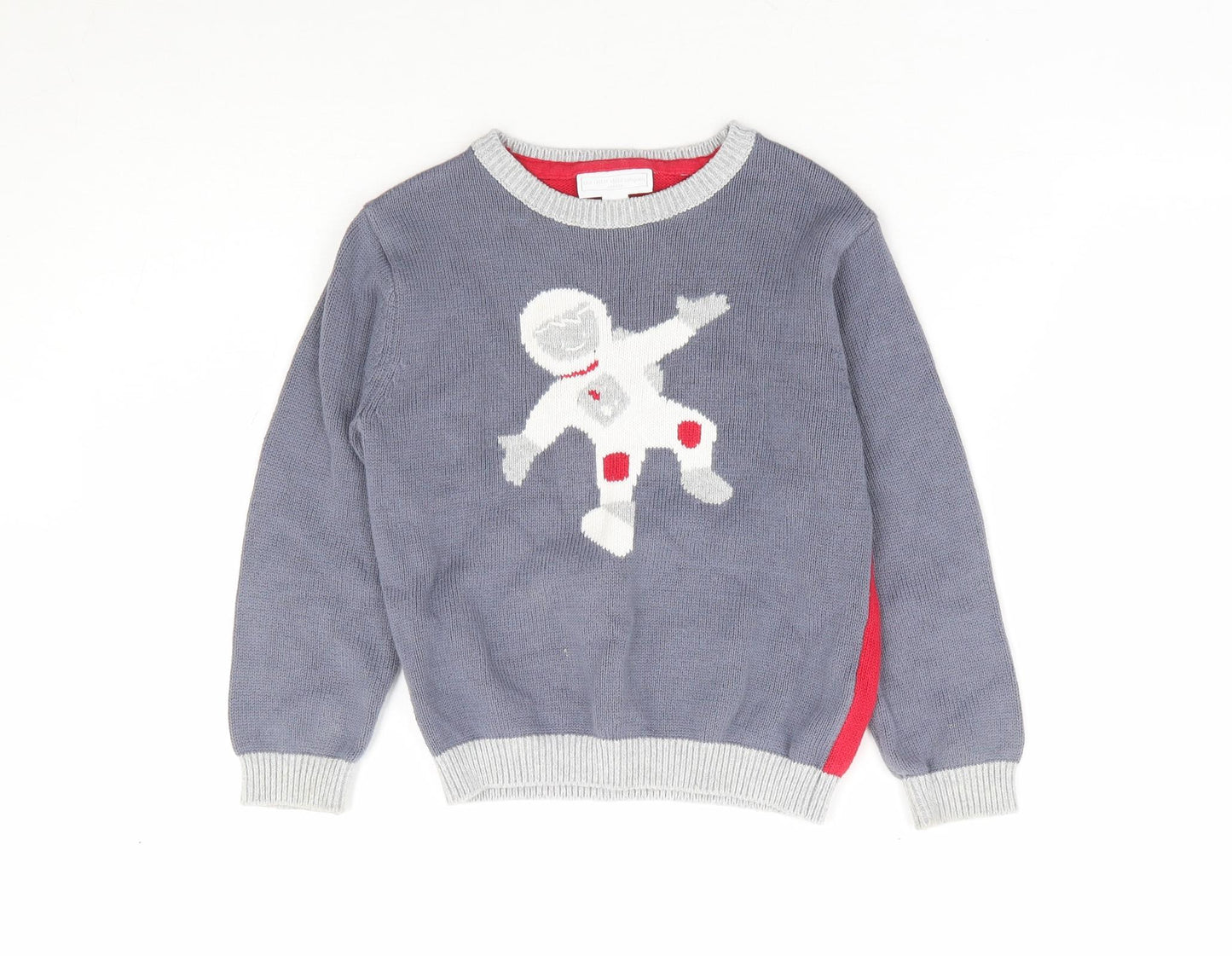 The Little White Company Boys Grey Round Neck 100% Cotton Pullover Jumper Size 3-4 Years Pullover - Spaceman