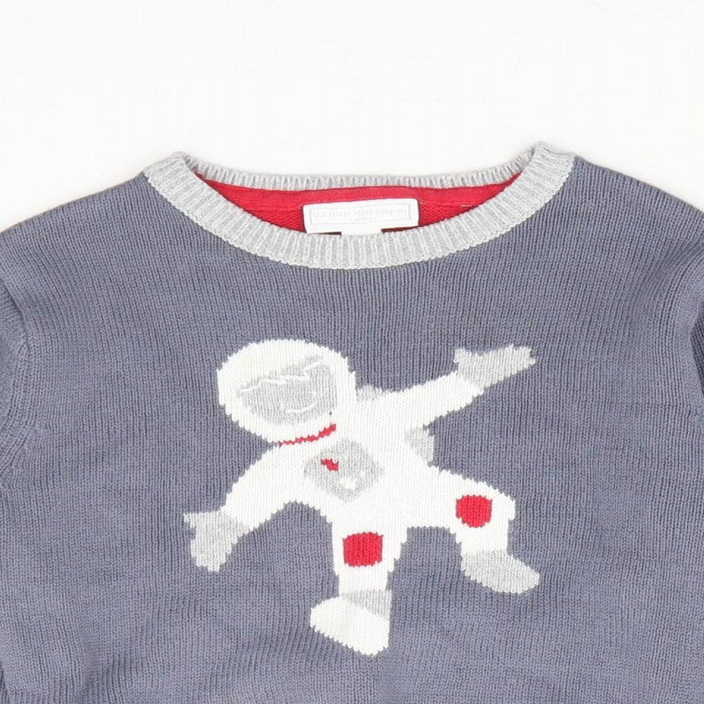 The Little White Company Boys Grey Round Neck 100% Cotton Pullover Jumper Size 3-4 Years Pullover - Spaceman