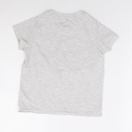 Marks and Spencer Boys Grey Cotton Basic T-Shirt Size 7-8 Years Round Neck Pullover - Space Jam