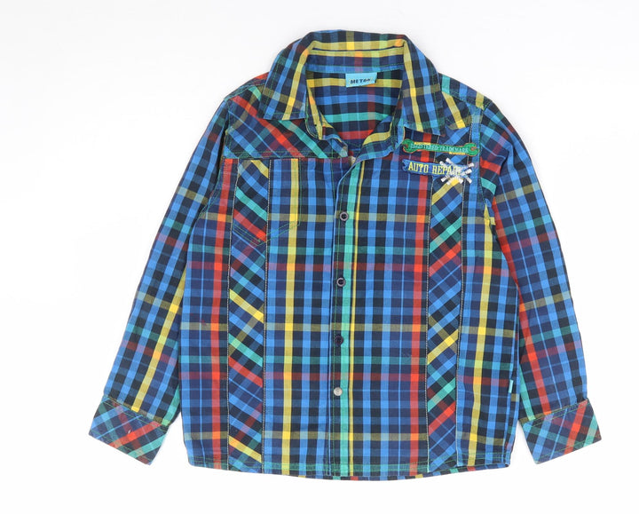 Me Too Boys Multicoloured Geometric 100% Cotton Jersey Button-Up Size 7 Years Collared Button - Truck