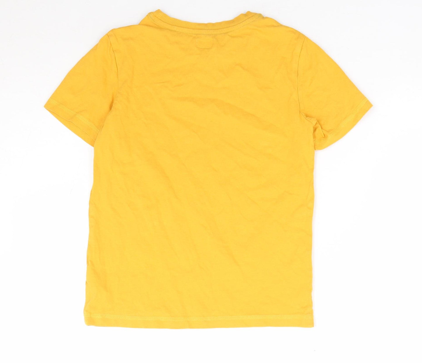 F&F Boys Yellow Cotton Basic T-Shirt Size 6-7 Years Round Neck Pullover - Skateboard
