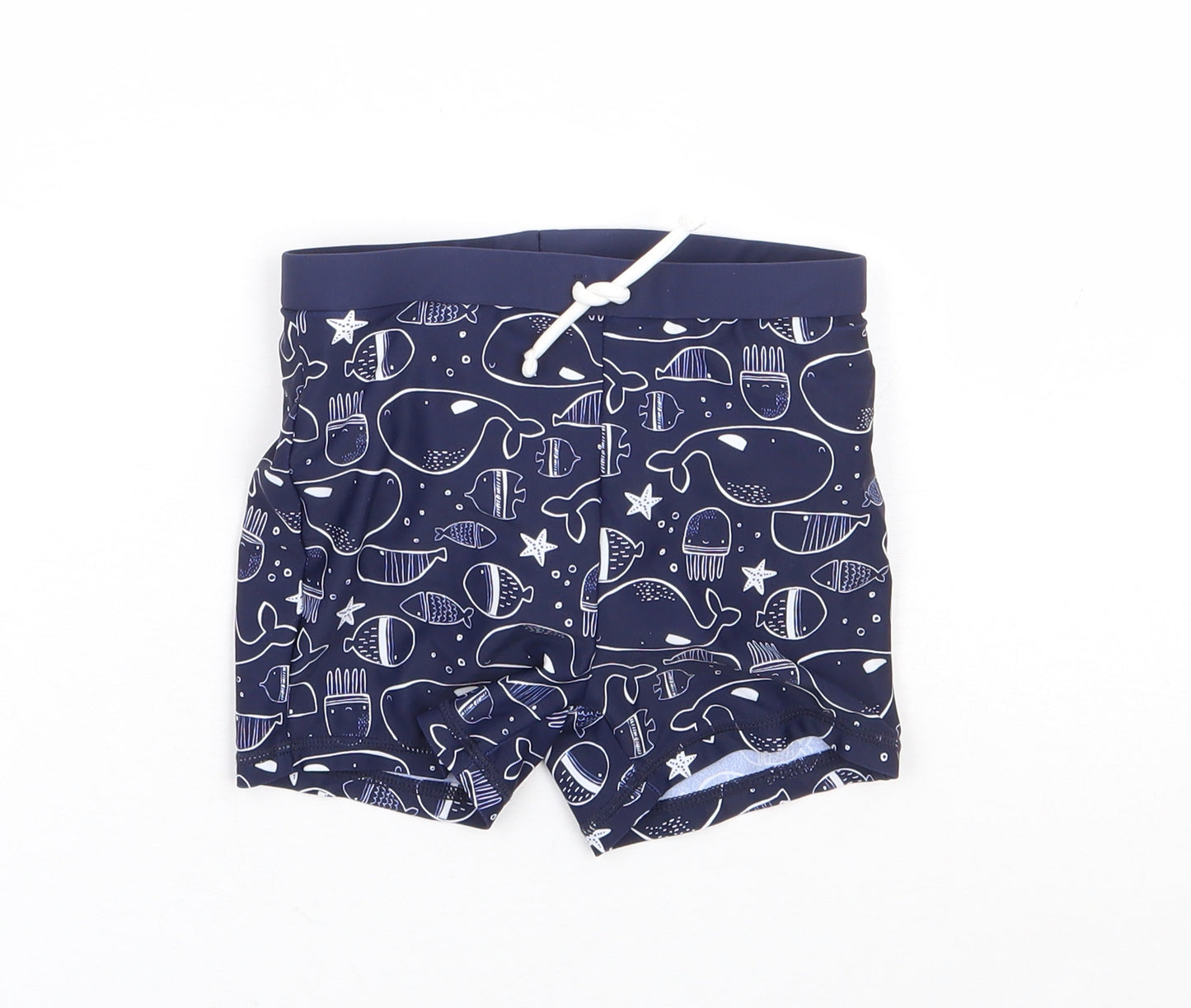 TU Boys Blue Geometric Polyamide Cropped Trousers Size 18-24 Months Drawstring - Swim Short, Whale