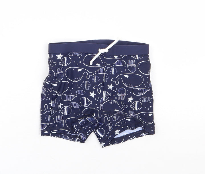 TU Boys Blue Geometric Polyamide Cropped Trousers Size 18-24 Months Drawstring - Swim Short, Whale