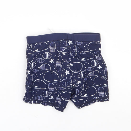 TU Boys Blue Geometric Polyamide Cropped Trousers Size 18-24 Months Drawstring - Swim Short, Whale