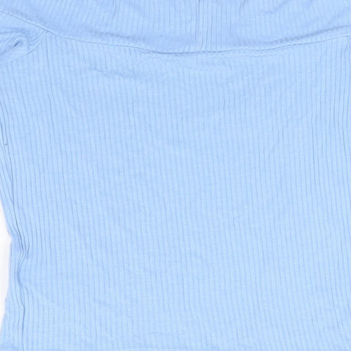 Miss Selfridge Womens Blue Viscose Basic T-Shirt Size 6 Off the Shoulder - Ribbed