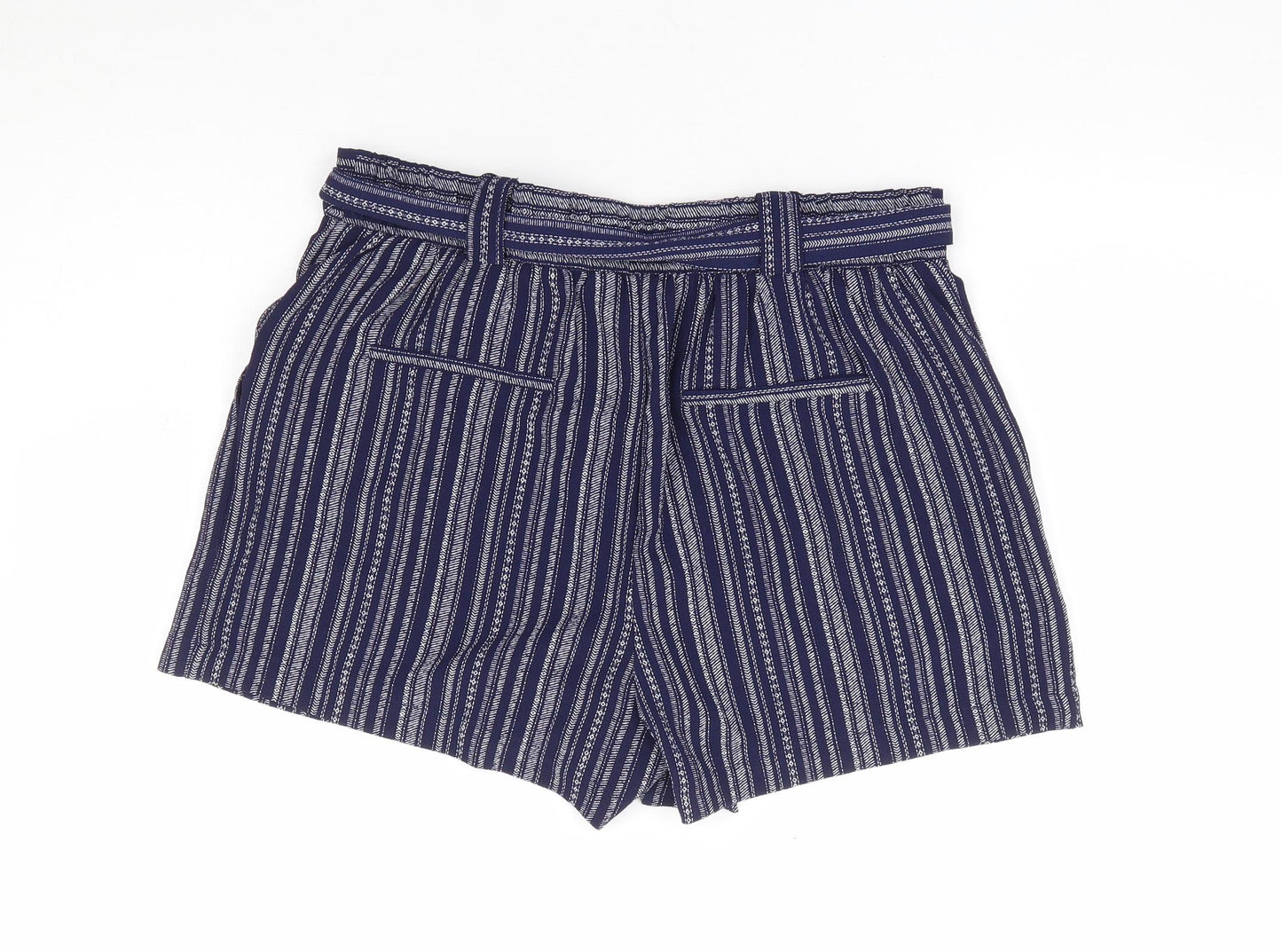 New Look Womens Blue Striped Polyester Sweat Shorts Size 10 L5 in Regular Tie