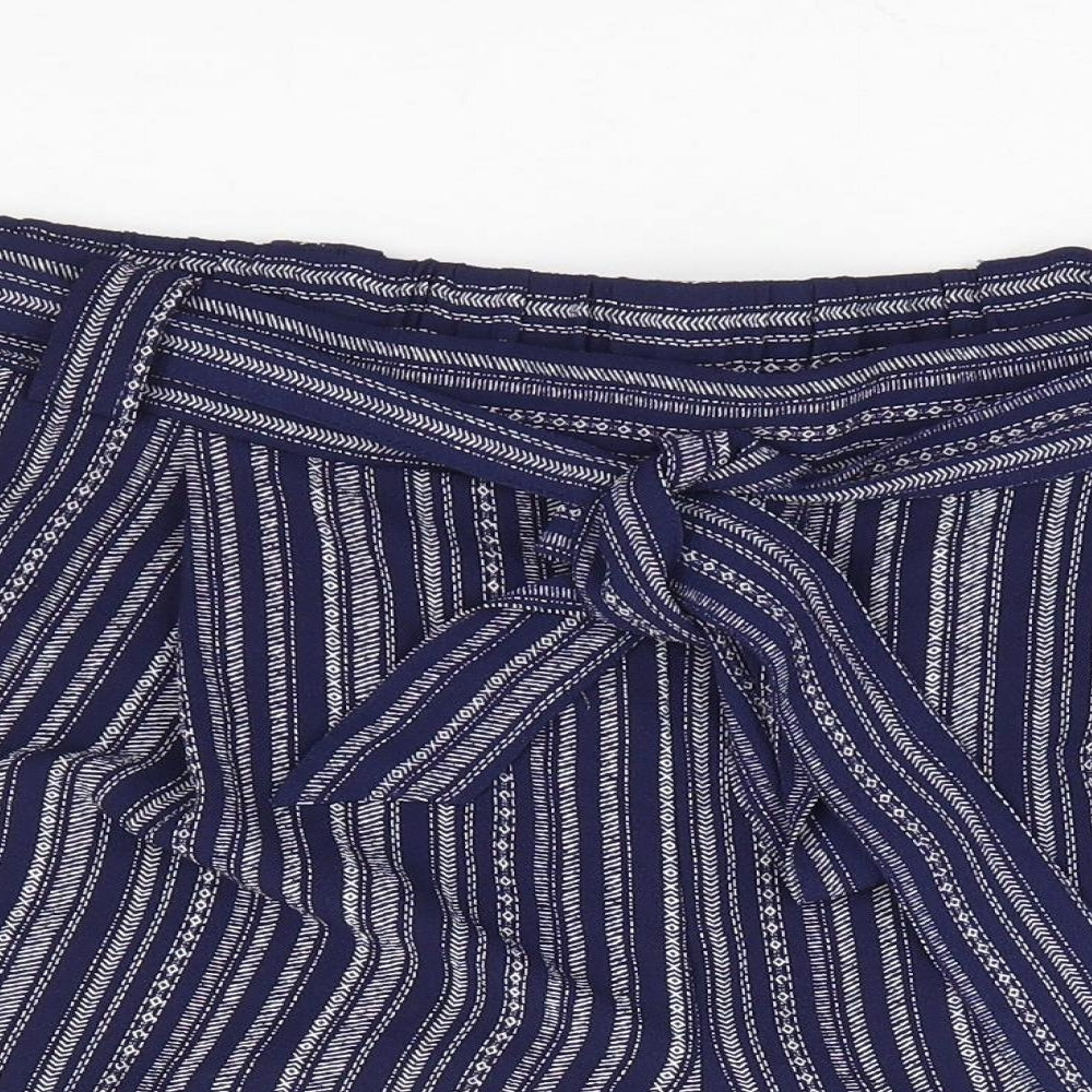 New Look Womens Blue Striped Polyester Sweat Shorts Size 10 L5 in Regular Tie