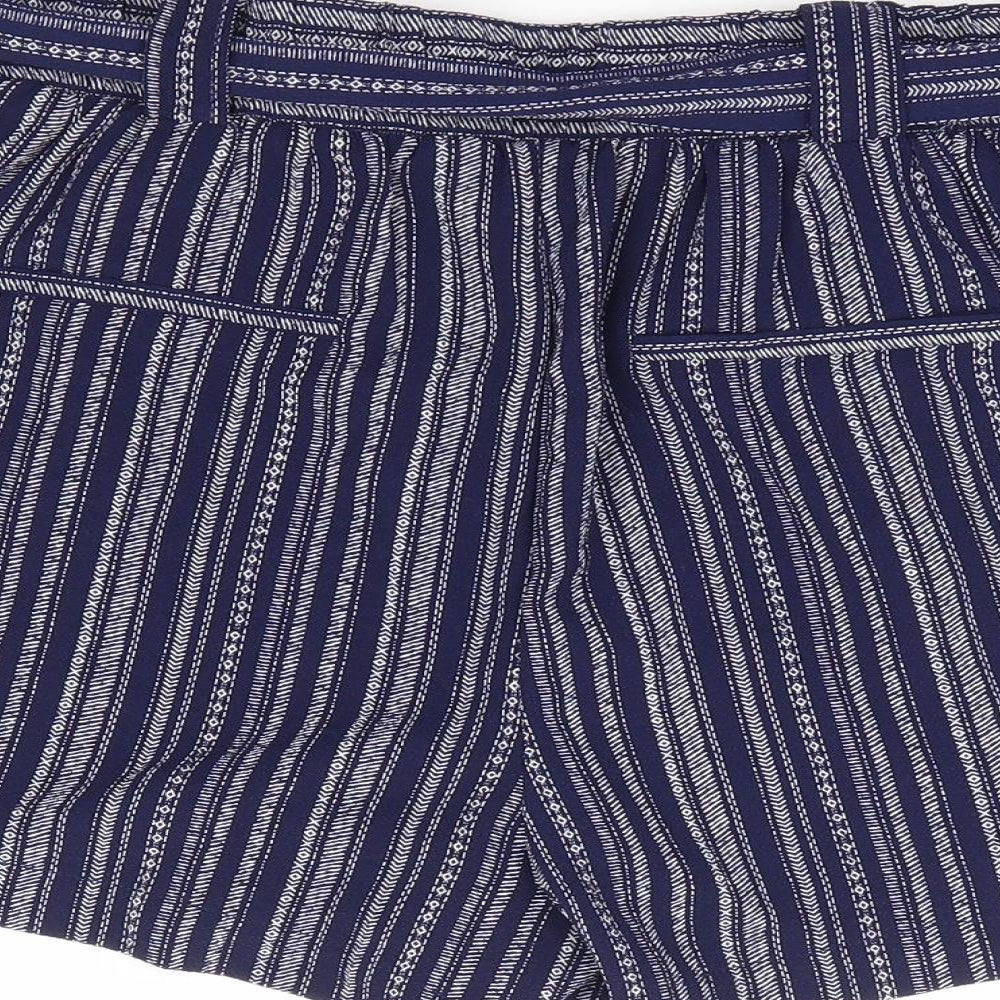 New Look Womens Blue Striped Polyester Sweat Shorts Size 10 L5 in Regular Tie