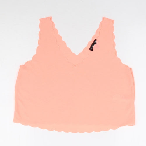 Topshop Womens Orange Polyester Cropped Tank Size 10 V-Neck - Scallop Hem, Neon