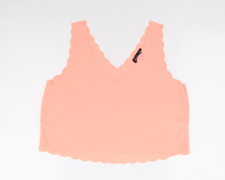 Topshop Womens Orange Polyester Cropped Tank Size 10 V-Neck - Scallop Hem, Neon