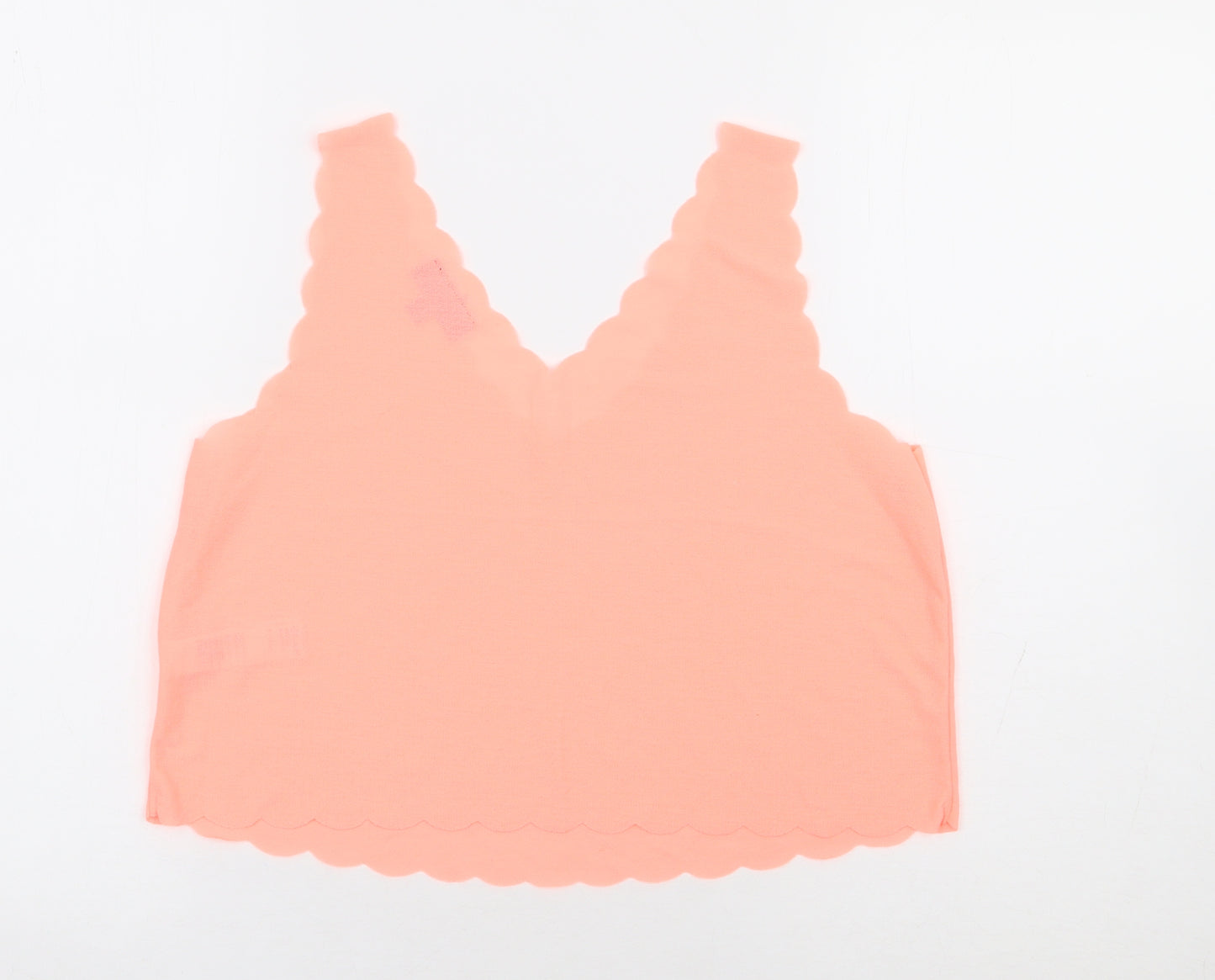 Topshop Womens Orange Polyester Cropped Tank Size 10 V-Neck - Scallop Hem, Neon
