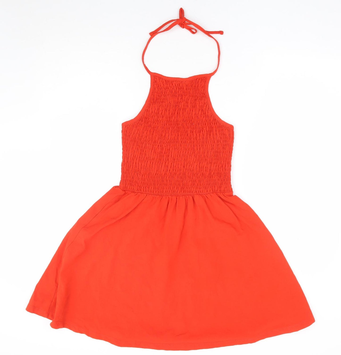 ASOS Womens Red Cotton Fit & Flare Size 8 Halter Pullover - Shirred Bust