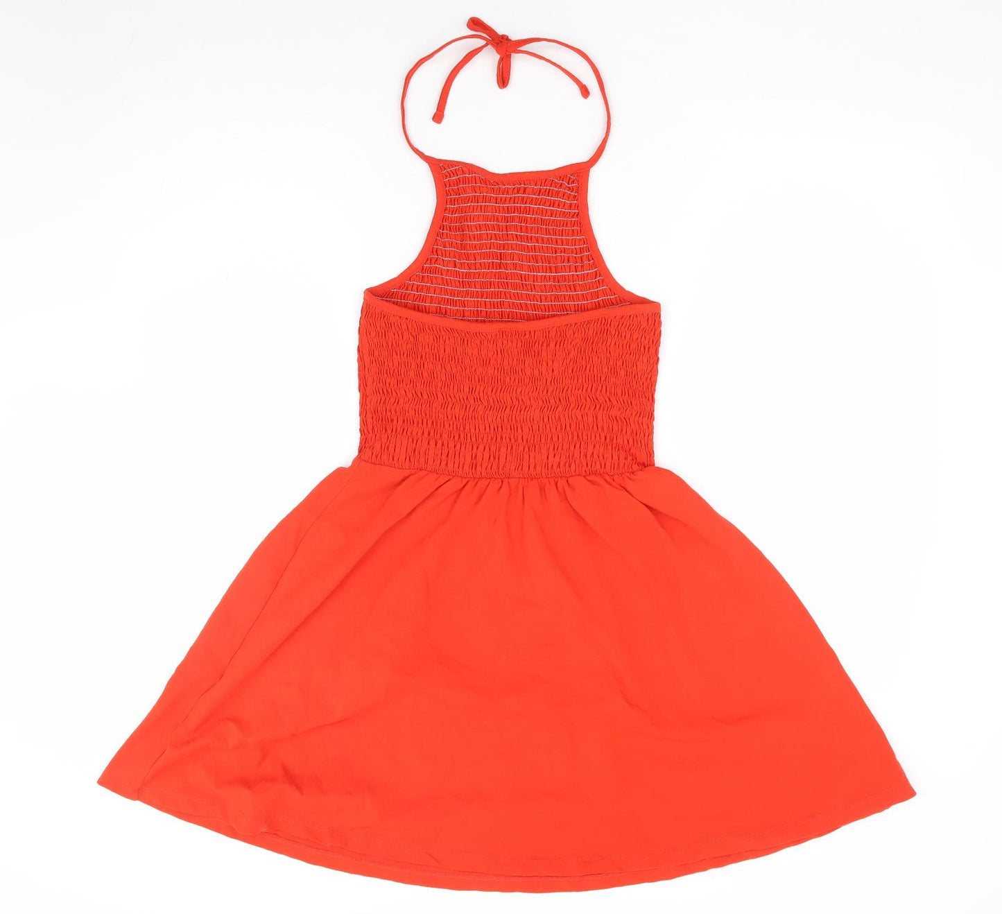 ASOS Womens Red Cotton Fit & Flare Size 8 Halter Pullover - Shirred Bust