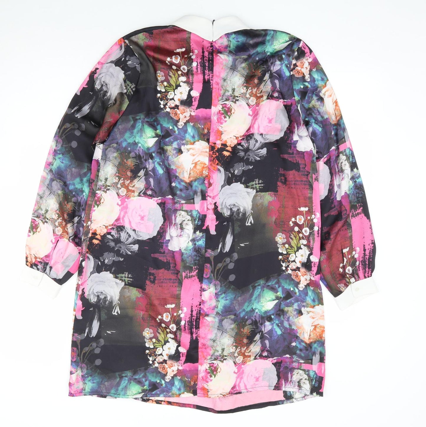 River Island Womens Multicoloured Geometric Polyester Shift Size 14 Collared Zip
