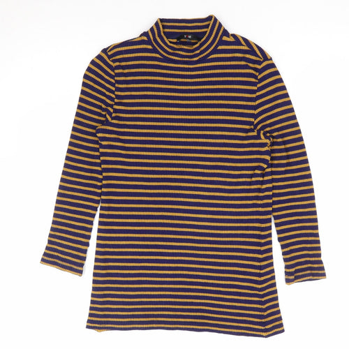 Yest Womens Blue Striped Polyester Jersey T-Shirt Size 10 Mock Neck - Ribbed