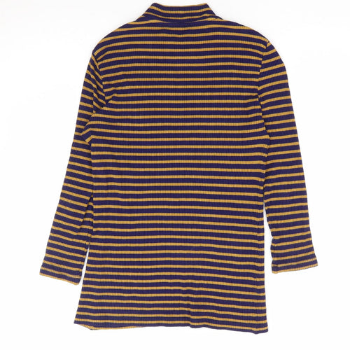 Yest Womens Blue Striped Polyester Jersey T-Shirt Size 10 Mock Neck - Ribbed