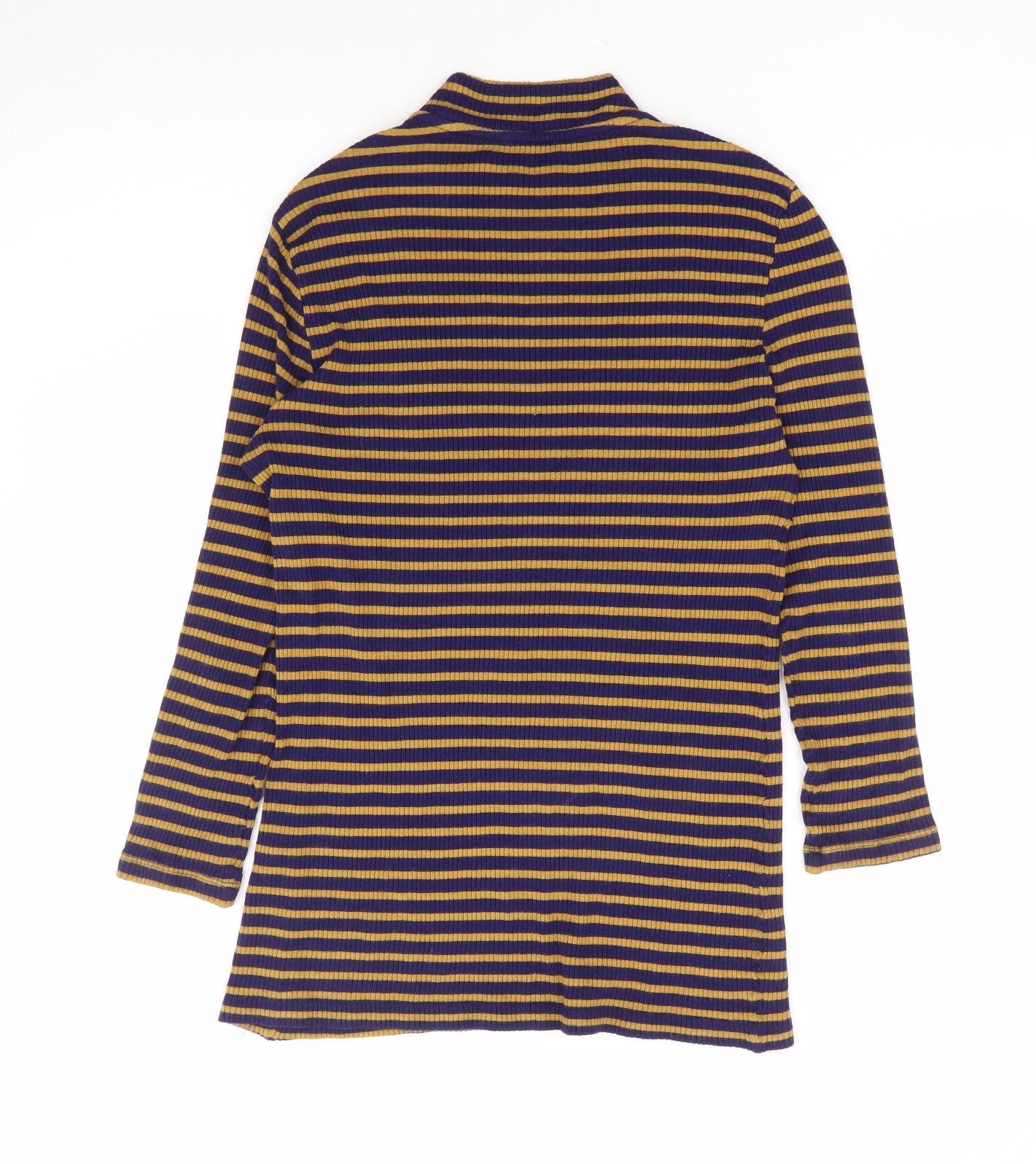 Yest Womens Blue Striped Polyester Jersey T-Shirt Size 10 Mock Neck - Ribbed