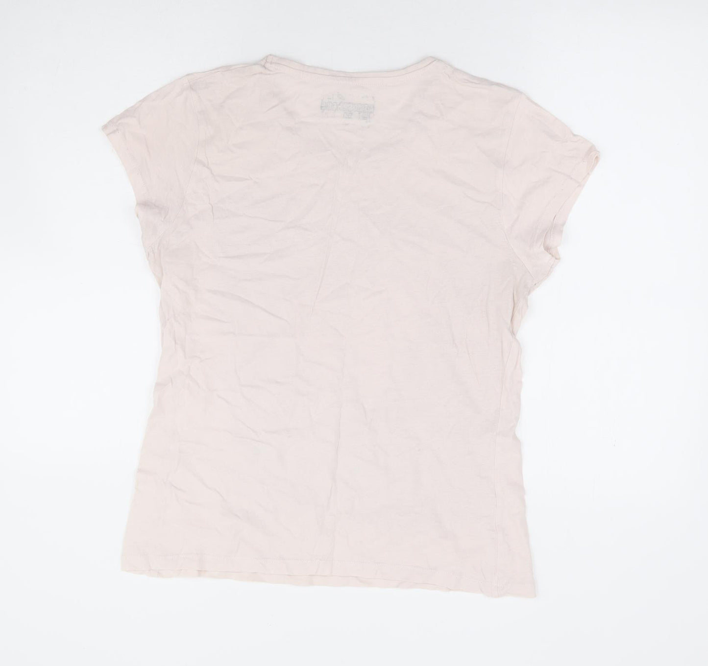 Primark Womens Beige Polyester Basic T-Shirt Size 14 Round Neck - Paris
