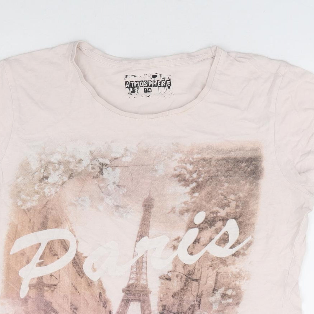 Primark Womens Beige Polyester Basic T-Shirt Size 14 Round Neck - Paris