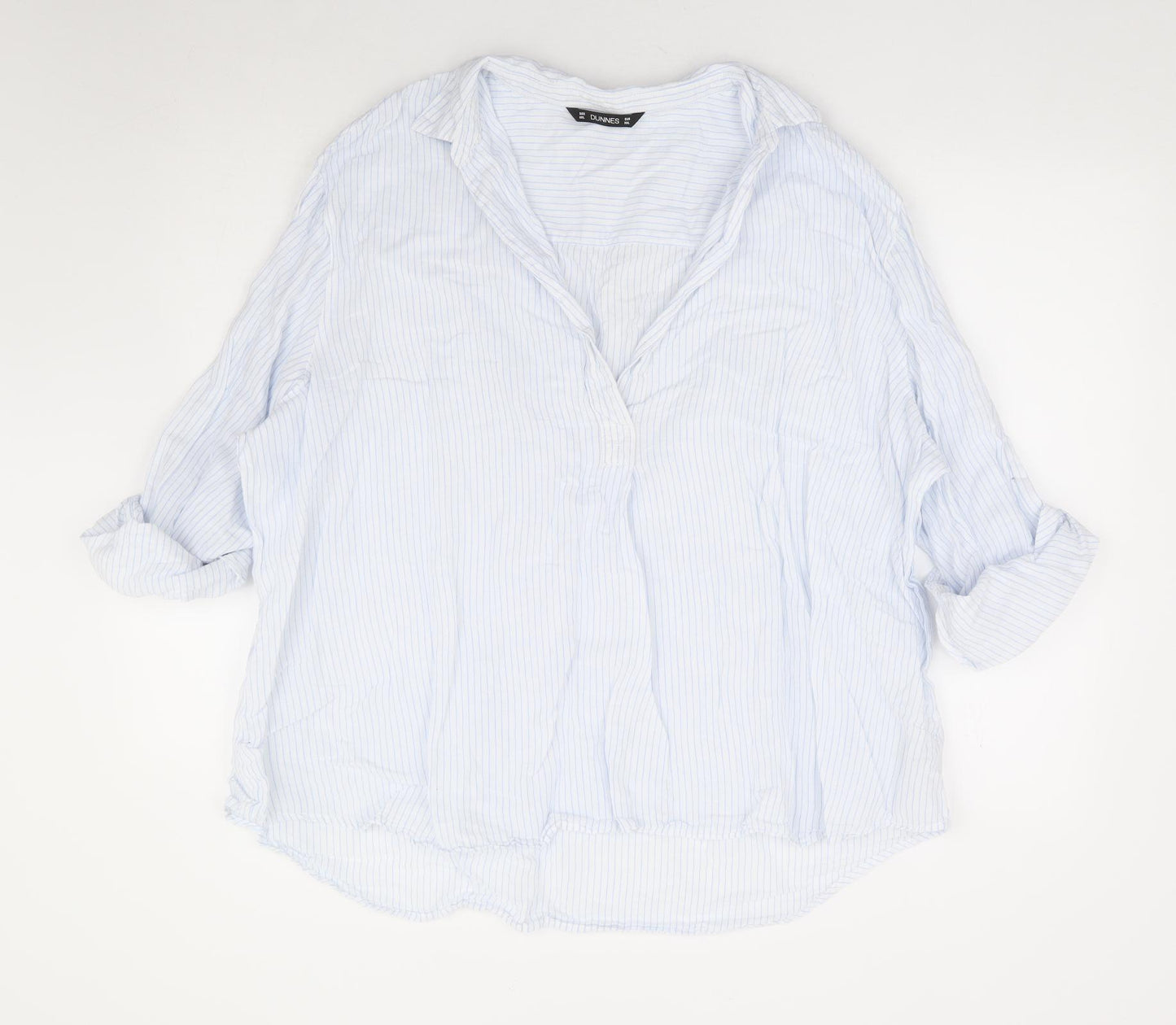 Dunnes Stores Womens White Striped Linen Jersey Blouse Size 2XL Collared