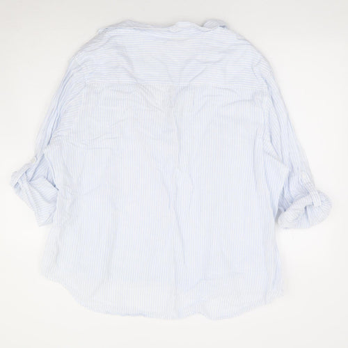 Dunnes Stores Womens White Striped Linen Jersey Blouse Size 2XL Collared