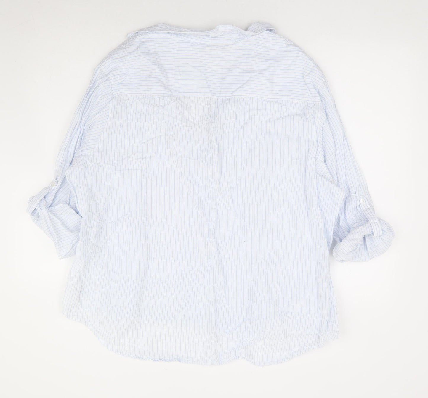 Dunnes Stores Womens White Striped Linen Jersey Blouse Size 2XL Collared