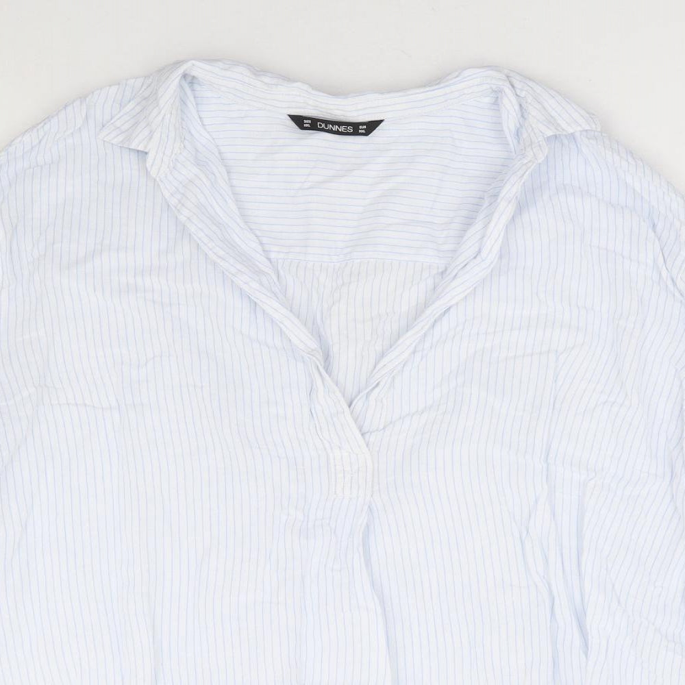 Dunnes Stores Womens White Striped Linen Jersey Blouse Size 2XL Collared