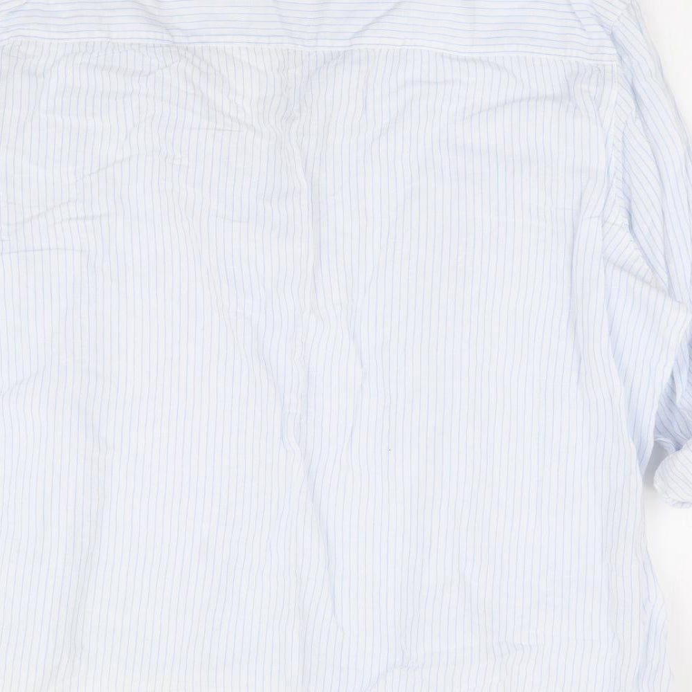 Dunnes Stores Womens White Striped Linen Jersey Blouse Size 2XL Collared