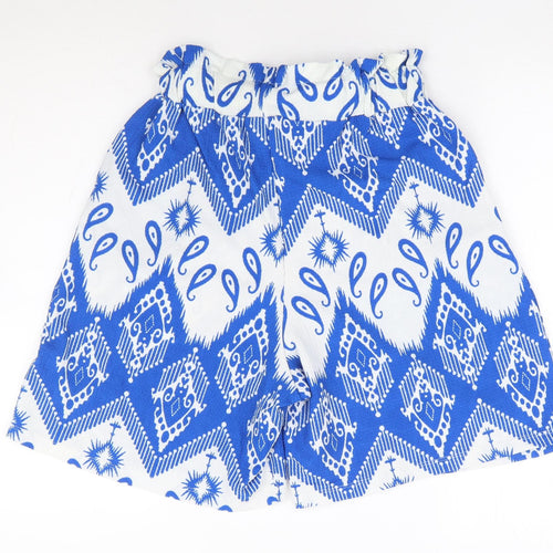 Myzen Womens Blue Geometric Polyester Paperbag Shorts Size XL L8 in Regular Tie