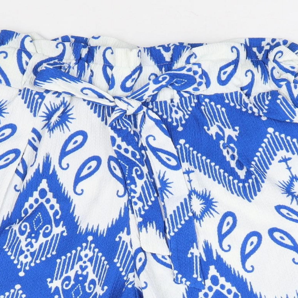 Myzen Womens Blue Geometric Polyester Paperbag Shorts Size XL L8 in Regular Tie