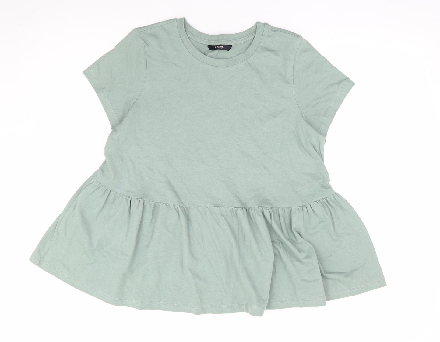 George Womens Green Cotton Basic T-Shirt Size 12 Round Neck - Smock