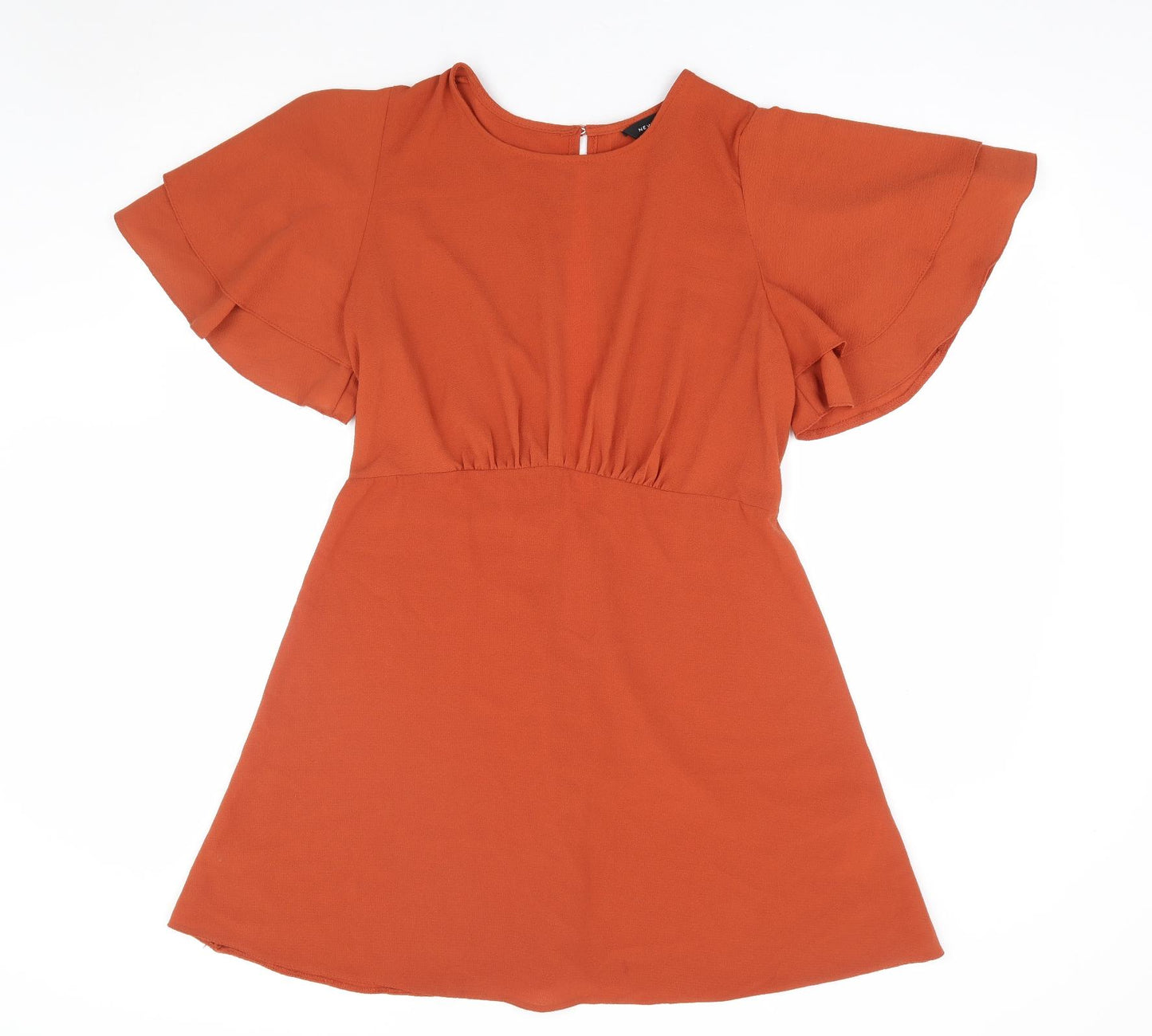 New Look Womens Orange Polyester Fit & Flare Size 14 Round Neck Zip - Angel Sleeve