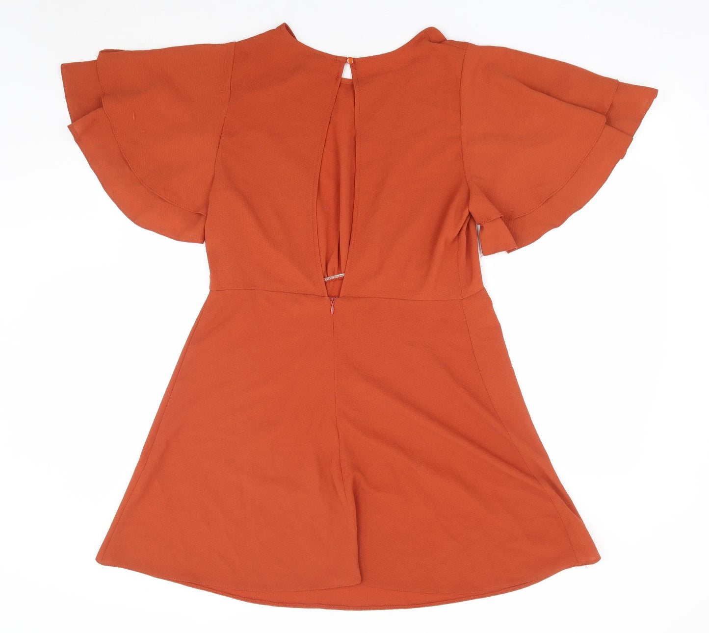 New Look Womens Orange Polyester Fit & Flare Size 14 Round Neck Zip - Angel Sleeve