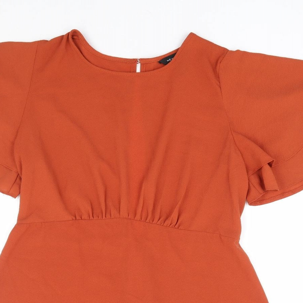 New Look Womens Orange Polyester Fit & Flare Size 14 Round Neck Zip - Angel Sleeve