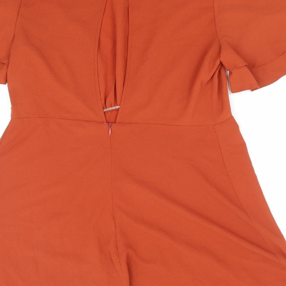 New Look Womens Orange Polyester Fit & Flare Size 14 Round Neck Zip - Angel Sleeve